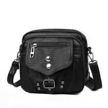 Zwarte mode dames schoudertas crossbody tas leer vintage
