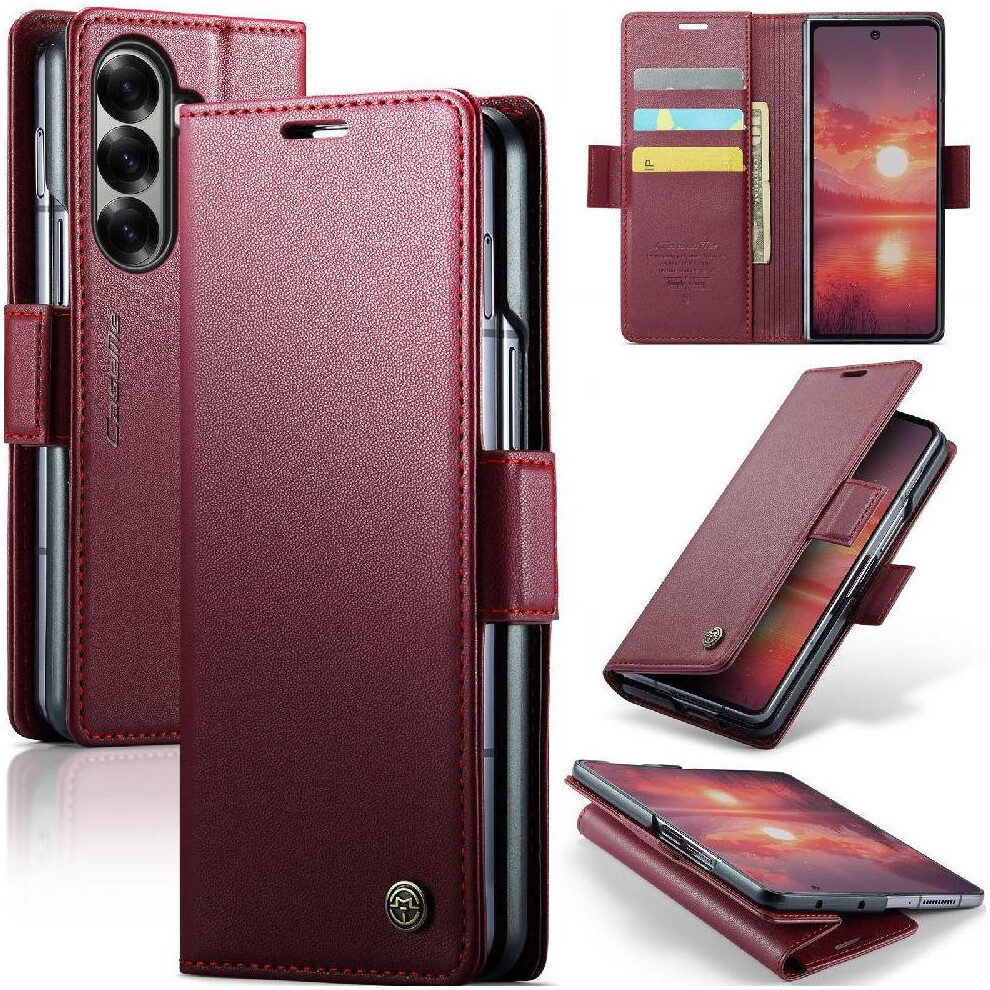 (Red) Caseme Case For Samsung Galaxy Z Fold 7 5G Anti Fraud Card Slot Kickstand Wallet Case Shockproof Case Red 764563627479