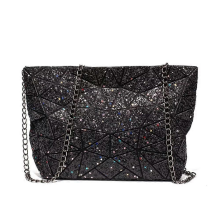 Bolsa de ombro holográfica preta com laser, feminina, geométrica, envelope, corrente, bolsa transversal, moda