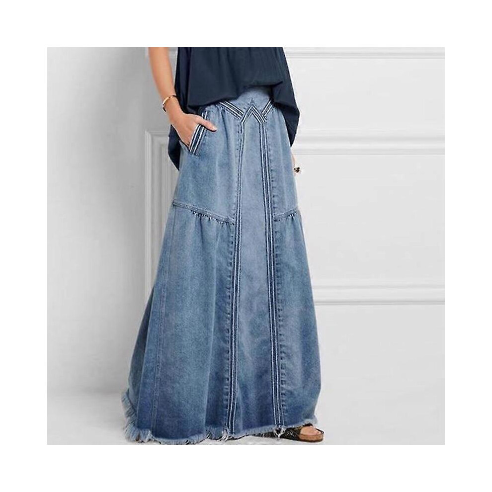 Oversize Fashion Street Skirt Summer A Line Denim Skirt Women Autumn Sun Skirt Casual Solid High Waist Women's Long Skirt