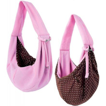 (Pink) Dog Cat Sling Carrier Hands Free Reversible Pet Bag Soft Pouch Tote Design