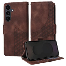 (Brown) Case for Samsung Galaxy S25 Fe Protective Cover Leather Quilted Pattern Card Slot Holders