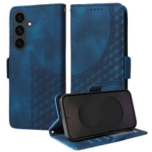 (Blue) Case for Samsung Galaxy S25 Fe Protective Cover Leather Quilted Pattern Card Slot Holders