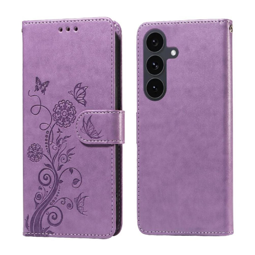 (Purple) Flip Case For Samsung Galaxy S25 Fe Flower Leather Cardslots Flip Purple 764563628377