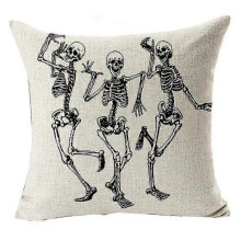 (color1) Halloween Pillow Covers, Skeleton Witch Cotton Linen Cushion Covers, Halloween Decor