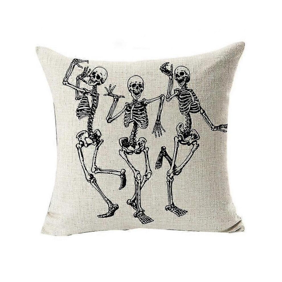 (color1)Halloween Pillow Covers, Skeleton Witch Cotton Linen Cushion Covers, Halloween Decor