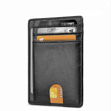 Black Men's Slim Minimalist Wallet RFID Genuine Genuine Wallet Women's
