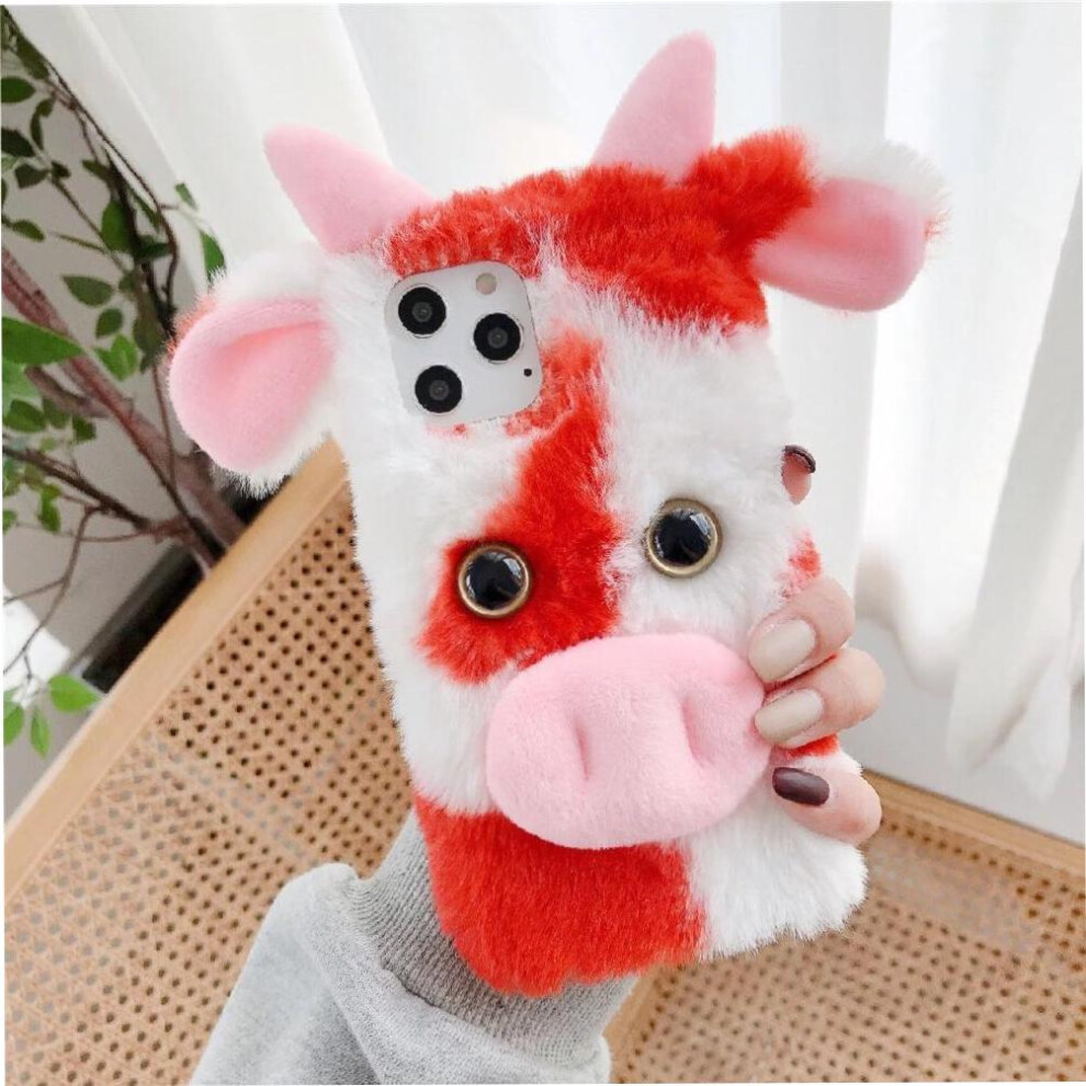 Photos - Case   for Samsung Galaxy A17 5g Cow Phone  Autumn and Winter Lovely Fuzzy Fluffy Cartoon Cow(Red)