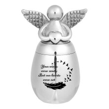 (Feather)Stainless Steel Angel Wings Heart Small Urns Your Wings Were Ready Memorials Cremation Ashes Urn Keepsake
