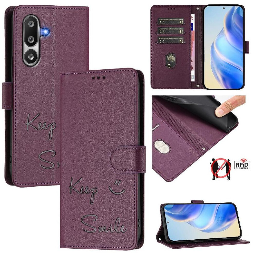 (Purple) Case For Samsung Galaxy M36 5G Rfid Blocking Pu Leather Card Holder Wallet Flip Cover Purple 764563628889