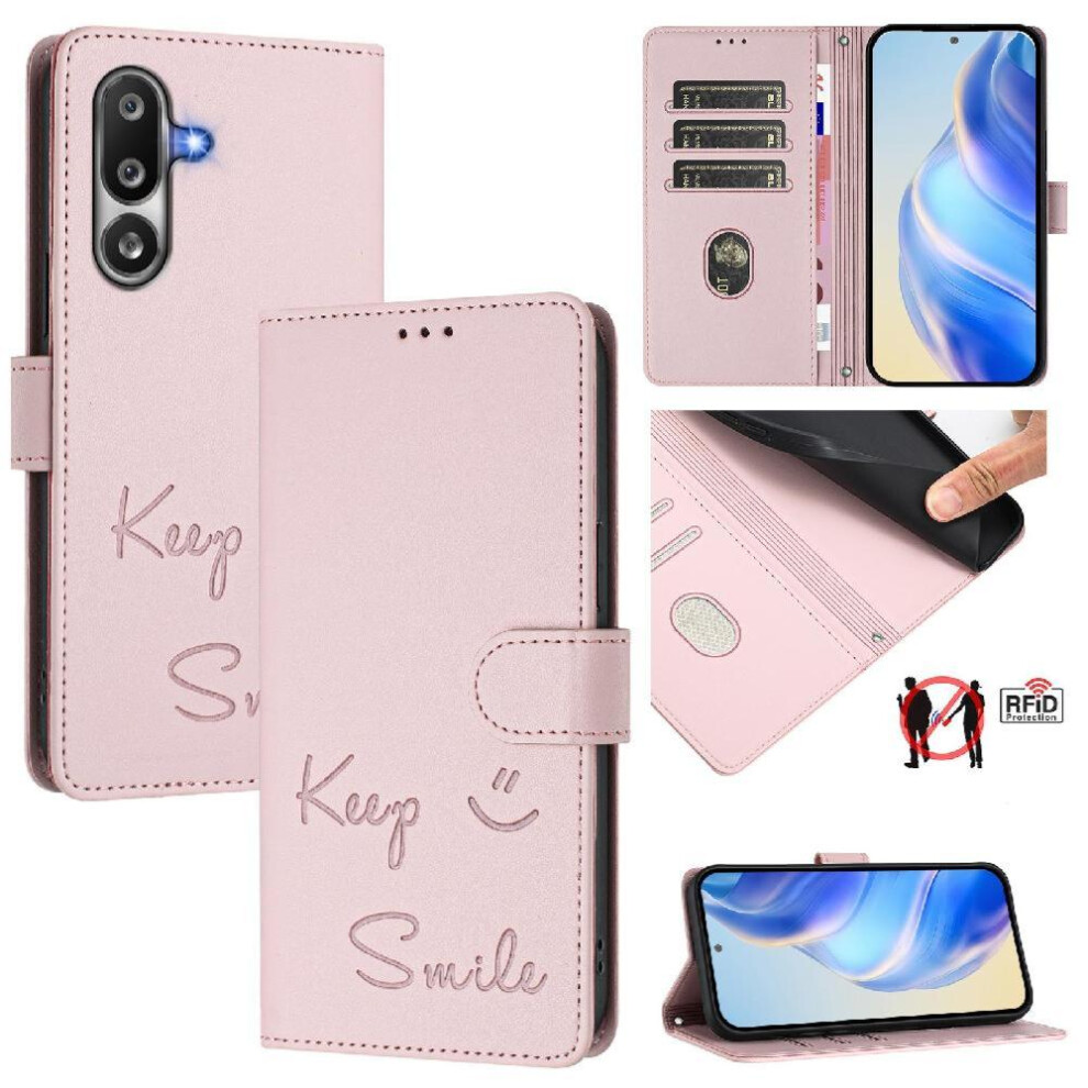 (Pink) Case For Samsung Galaxy M36 5G Rfid Blocking Pu Leather Card Holder Wallet Flip Cover Pink 764563628841