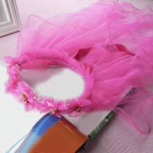 Romantic Flower Girls Veil Pleated Flower Crown Girl Veil Tulle Wedding Decor
