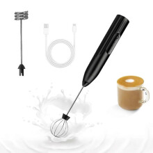 (Black) Handheld with USB rechargeable milk frother 2 in 1 whisk