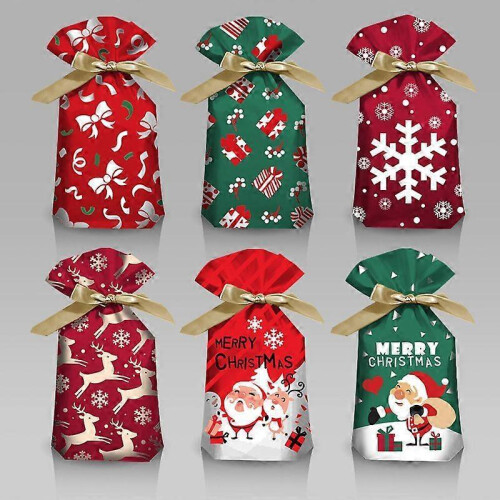 Santa Gift Bag Candy Bag Drawstring Bag Merry Christmas Decorations 50pcs 2