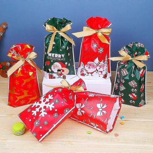 Santa Gift Bag Candy Bag Drawstring Bag Merry Christmas Decorations 50pcs 1
