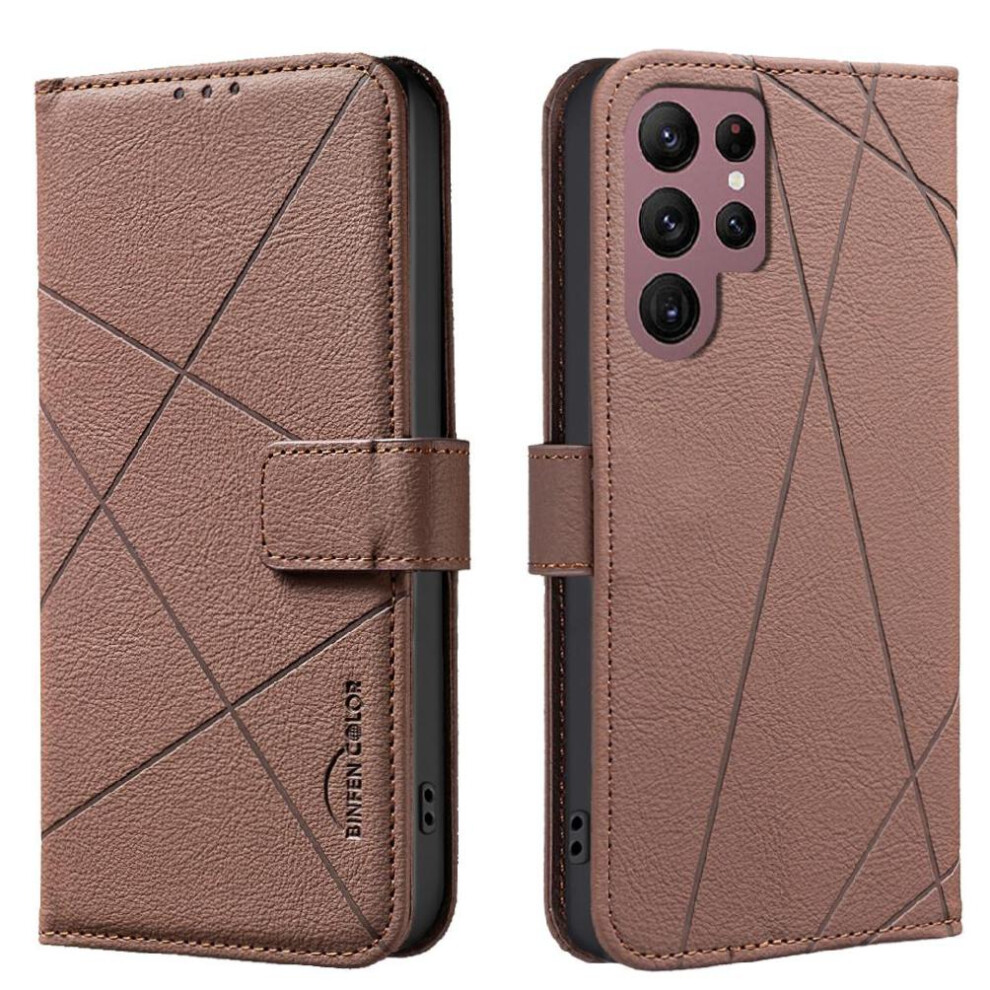 Photos - Case  Phone  for Samsung Galaxy S21 Ultra Flip Folio Pu Leather Full Protection Card Slots Holder Magnetic Rfid Blocki(Brown)