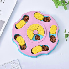 (pink) Dog Puzzle Slow Food Bowl, for IQ training and mental enrichment