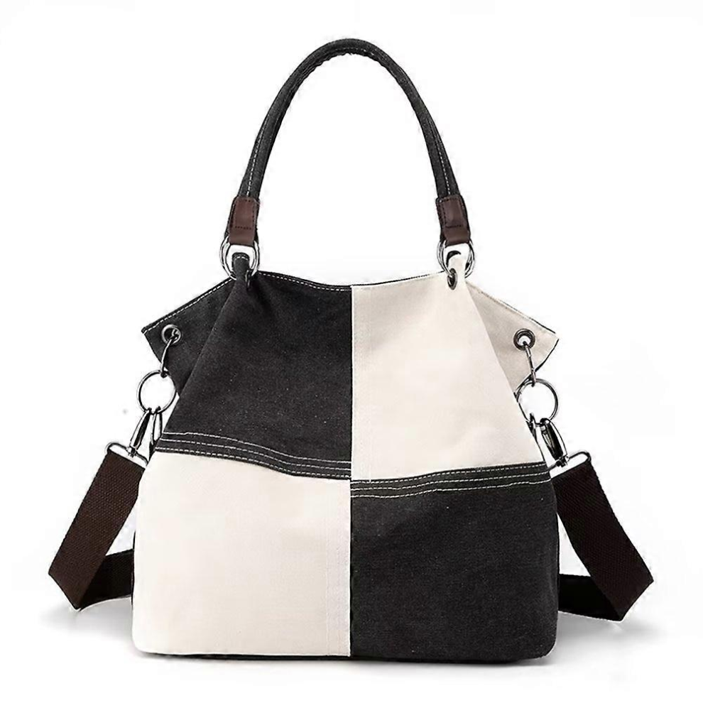 Sac fourre-tout en toile noire à bandoulière pour femme, sac hobo tendance en toile multicolore, sacs à main décontractés