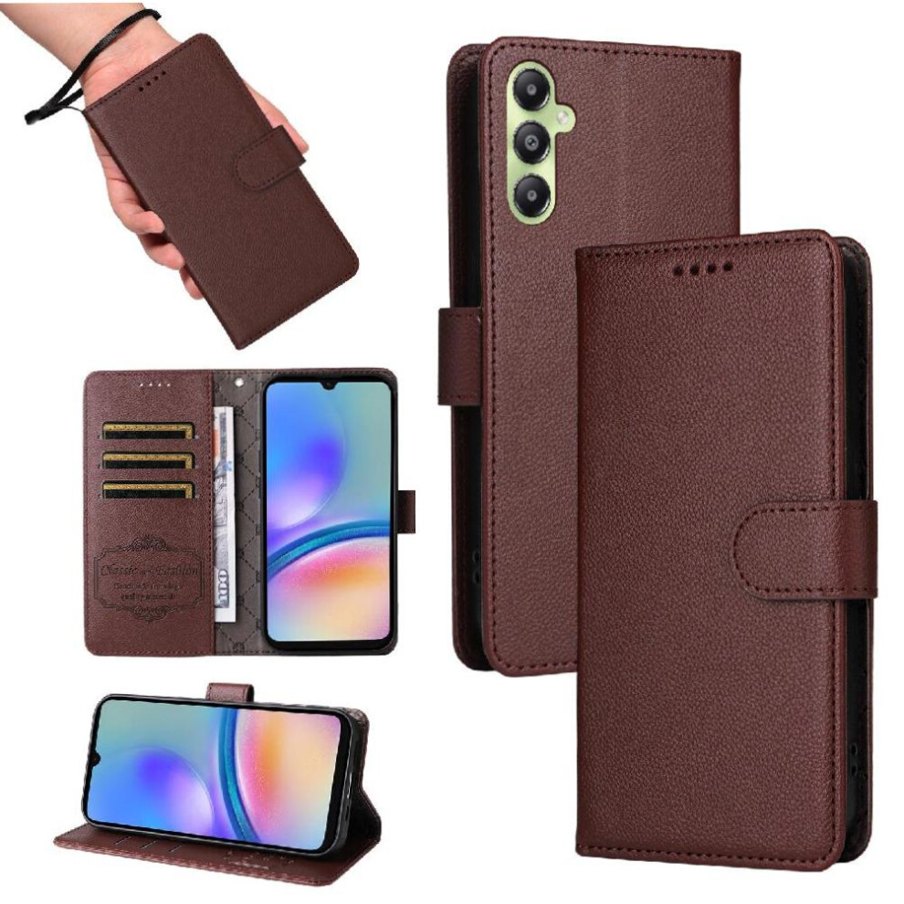 (Brown) Flip Case For Samsung Galaxy A05s Wireless Charging Magnetic Car Mount Crad Slot Wallet Brown 764563630905