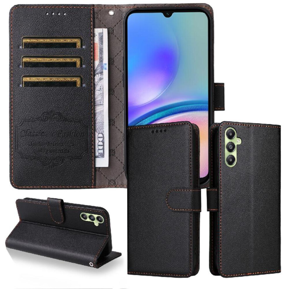 (Black) Flip Case For Samsung Galaxy A05s Wireless Charging Magnetic Car Mount Crad Slot Wallet Black 764563630929