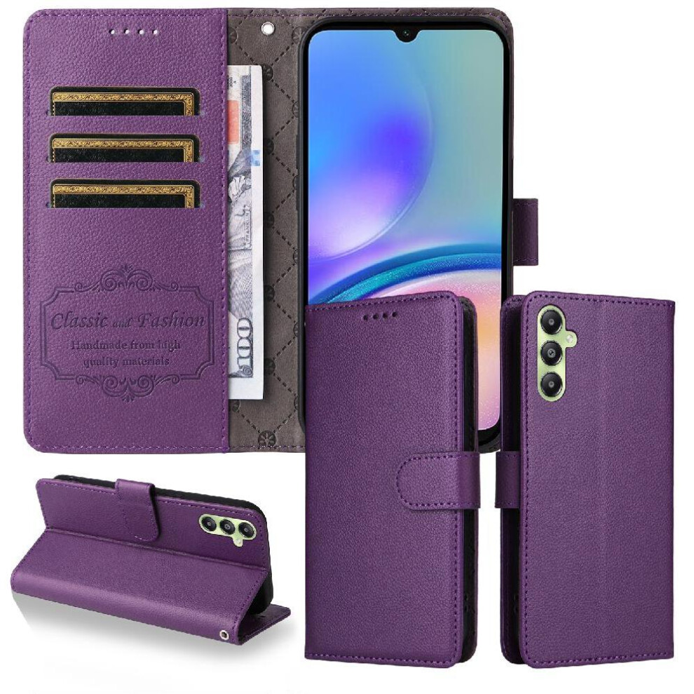 (Purple) Flip Case For Samsung Galaxy A05s Wireless Charging Magnetic Car Mount Crad Slot Wallet Purple 764563630912