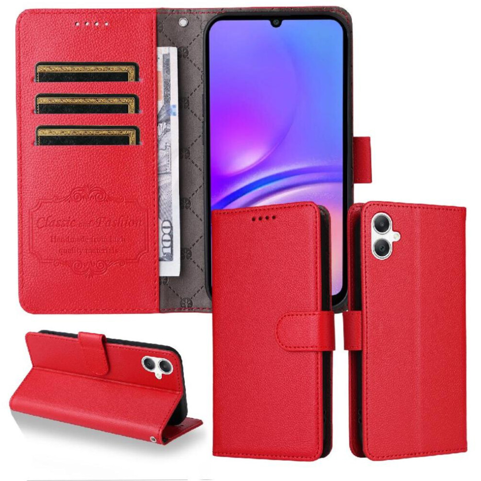 (Red) Flip Case For Samsung Galaxy A07 Crad Slot Wireless Charging Wallet Magnetic Car Mount Red 764563631155