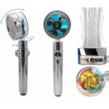 (Red) High Pressure Propeller Driven Handheld Shower Head, 360 Degrees Rotating Water Saving Shower Head Easy Install