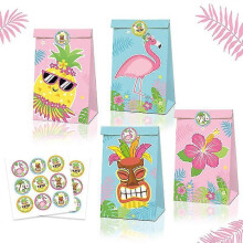 (style B) 12pcs Pineapple Flamingo Kraft Paper Gift Bags Hawaiian Tropical Party