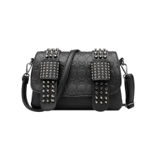Bolsa de ombro preta com rebites, transversal, tendência para meninas