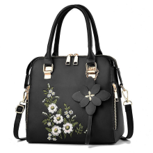 Bolsa Preta Feminina Bordada Bolsa de Ombro Bolsa de Mãe