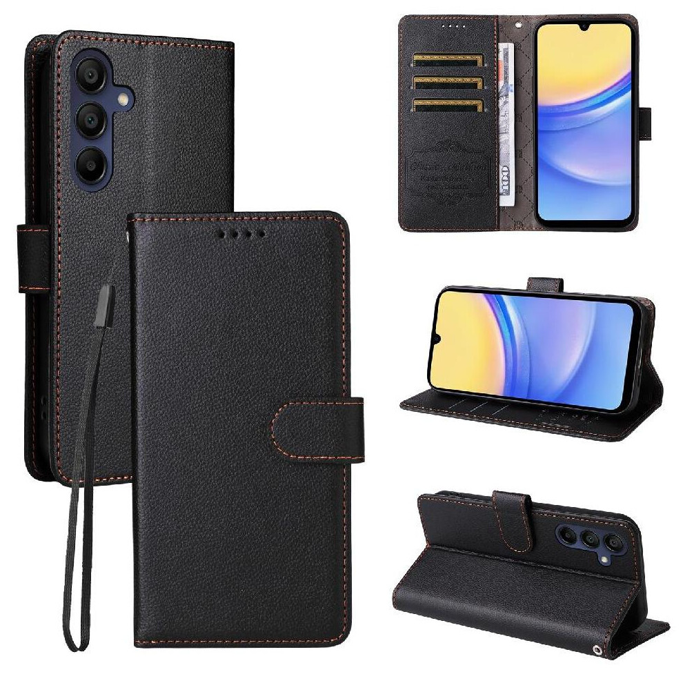 (Black) Flip Case For Samsung Galaxy A15 Wallet Wireless Charging Magnetic Car Mount Crad Slot Black 764563631582