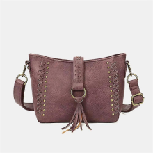 Bolsa de ombro feminina rosa feijão, com borlas, transversal, em PU, bolsa Boston vintage