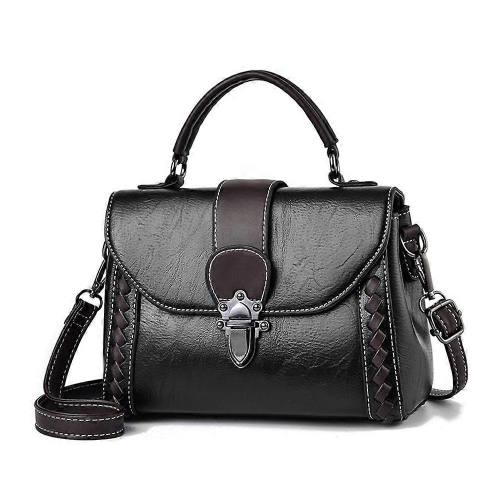 Borsa a tracolla semplice e versatile, piccola, quadrata nera, in pelle PU.
