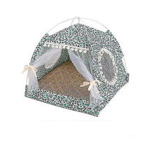 (M, 06 Leopard-Green) Universal Cat Tent Cat House Enclosed Comfort Tent With Floor Pet Puppy House Accessories