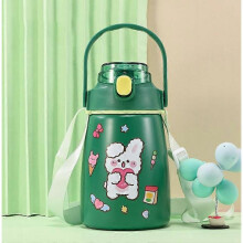 (1000ML, Green) Children's Thermos Mug Stainless Steel Water Cup Female Big Belly Cup