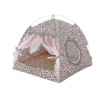 (XL, 05 Leopard-Pink) Universal Cat Tent Cat House Enclosed Comfort Tent With Floor Pet Puppy House Accessories