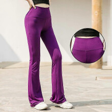 (L, violet) Women Elastic High Waist Flared Pants Thin Yoga Pants Plus Size Square Dance Pants Slim Sports Fitness Flared Pants Yoga Pants