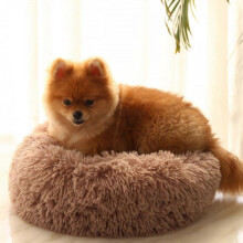 (Khaki) Pet Kennel Round Super Soft Fluffy Comfortable Mat