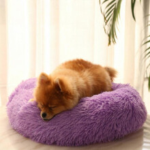 (Purple) Pet Kennel Round Super Soft Fluffy Comfortable Mat
