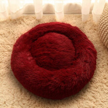 (Wine Red) Pet Kennel Round Super Soft Fluffy Comfortable Mat