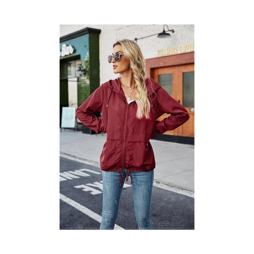 (2XL)Women's Waterproof Rainsuit Lightweight Rain Jacket Hooded Windbreaker