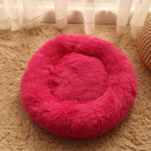 (Rose Red) Pet Kennel Round Super Soft Fluffy Comfortable Mat