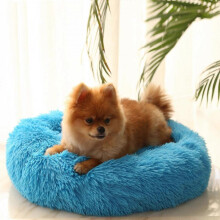 (Lake Blue) Pet Kennel Round Super Soft Fluffy Comfortable Mat