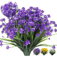 8 Bundles Outdoor Artificial Fake Flowers Shrubs UV Resistant Plants, Faux Plastic Greenery (Purple)
