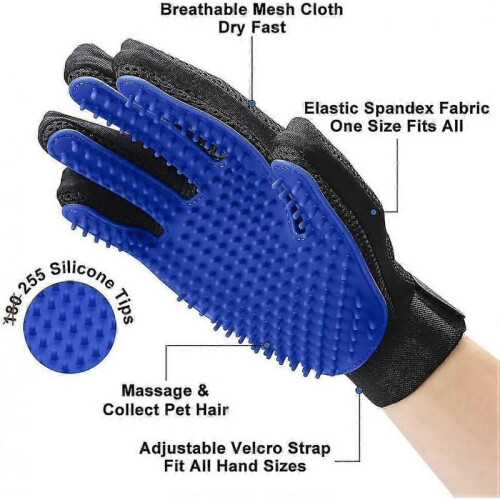 (Blue)1 Pair Pet Grooming Glove,efficient Pet Hair Remover Mitt 1