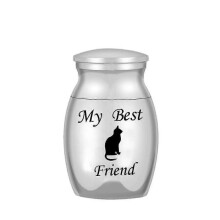 (S, Cat Friend) Aluminum Alloy Memorial Pet Coffin Urn - Small Souvenir Urn