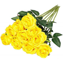 Artificial Silk Rose Flowers Single Stem Realistic Fake Rose for Wedding Bouquet Flower, 10pcs (blue)