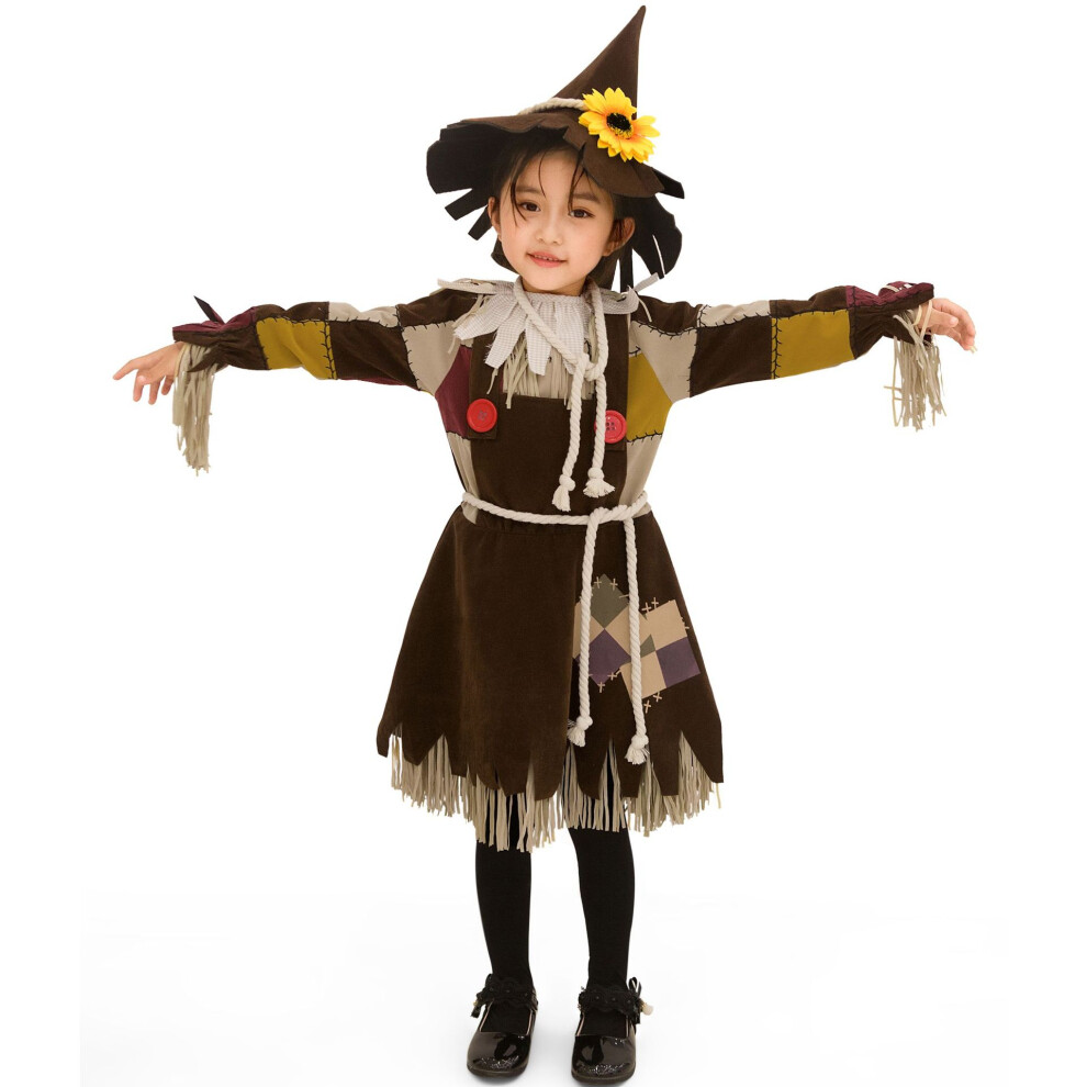 (XS-(95-110cm)) Girls' Scarecrow Clown Costume – Kids' Halloween & School Play Outfit for Stage Performances