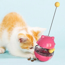 (Red) Cat Stick Chew Toy Cat Tumbler Toy Interactive Funny Ball Tooth Cleaning Toy