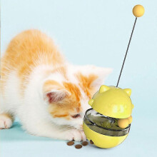 (Yellow) Cat Stick Chew Toy Cat Tumbler Toy Interactive Funny Ball Tooth Cleaning Toy